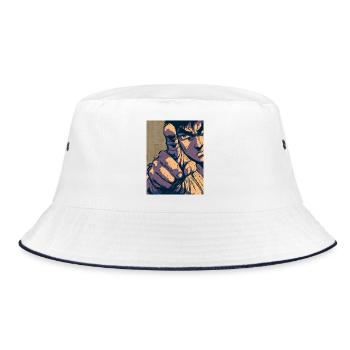 Cartoon martial arts fighter pointing with finger - Bucket Hat - white/navy - Front