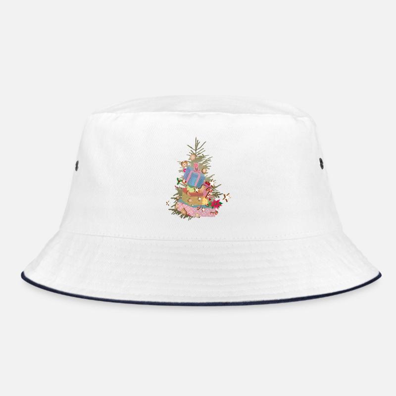 Weihnachtsbaum mit Geschenken und Lebkuchen - Bucket Hat - Weiß/Navy