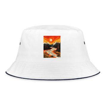 Sonnenuntergang am Waldrand mit Fluss - Bucket Hat - Weiß/Navy - Vorne
