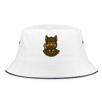 Deutscher Schäferhund im Anzug, der Zigarre raucht - Bucket Hat - Weiß/Navy - Vorne