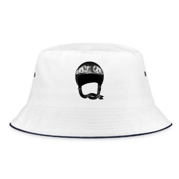 Retro Motorcycle Helmet with Goggles in Black - Bucket Hat - white/navy - Front