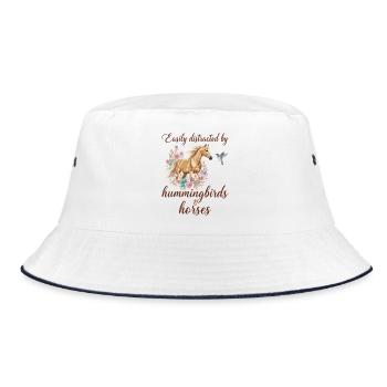 Kolibris und Pferde Reiten Reiten Reiter - Bucket Hat - Weiß/Navy - Vorne