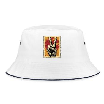 Peacezeichen im Vintage Stil - Bucket Hat - Weiß/Navy - Vorne