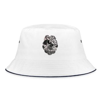 Black and White Leaf Pattern Circle Design - Bucket Hat - white/navy - Front