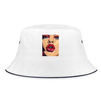 PopArt Lips Power Women Portrait - Bucket Hat - white/navy - Front