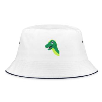 Grüner Dino Cartoon Motiv - Bucket Hat - Weiß/Navy - Vorne