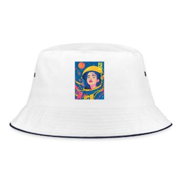 Astronautin im Neon PopArt Stil - Bucket Hat - Weiß/Navy - Vorne