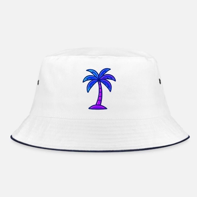 Neon palm tree in night light Bucket Hat