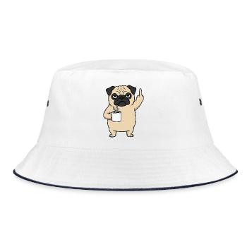 Annoyed Pug with Coffee Middle Finger Cartoon - Bucket Hat - white/navy - Front