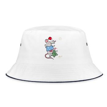 Weihnachtsmaus mit Tannenbaum - Bucket Hat - Weiß/Navy - Vorne
