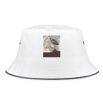 Heronenküste im Retro-Stil - Bucket Hat - Weiß/Navy - Vorne