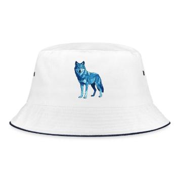 Blue polygon wolf - Bucket Hat - white/navy - Front