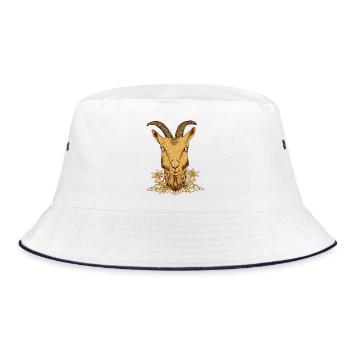 Vintage Steinbock mit Blumen - Bucket Hat - Weiß/Navy - Vorne