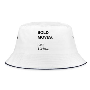 Bold Moves. Good Stories. Statement Trend Typo  - Bucket Hat - Weiß/Navy - Vorne