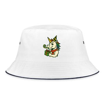 Einhorn hält ein Geschenk Spaß Festliche Feiertagskunst - Bucket Hat - Weiß/Navy - Vorne