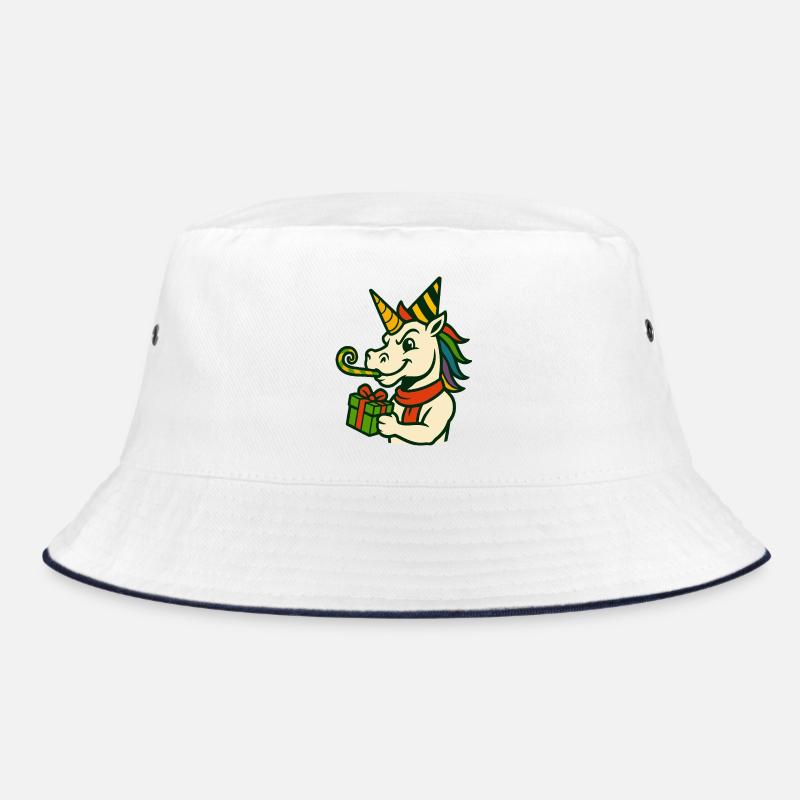 Einhorn hält ein Geschenk Spaß Festliche Feiertagskunst Bucket Hat