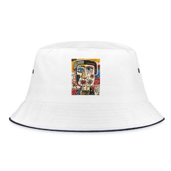 Lebendiges kubistisches Gesicht - Bucket Hat - Weiß/Navy - Vorne