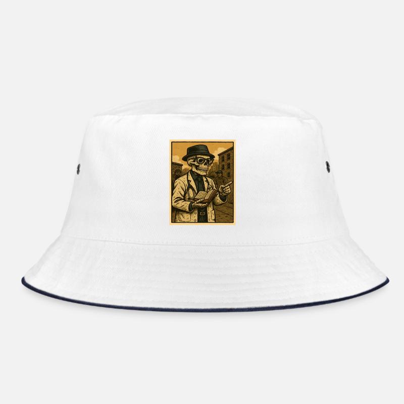 Retro-Skelett  Doktor mit Buch - Bucket Hat - Weiß/Navy