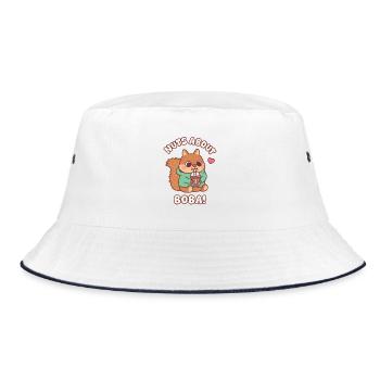 Süßes Eichhörnchen liebt Boba Tea Nuts Über Boba Lustig - Bucket Hat - Weiß/Navy - Vorne