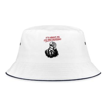 Skelett im Anzug mit rotem Text - Bucket Hat - Weiß/Navy - Vorne