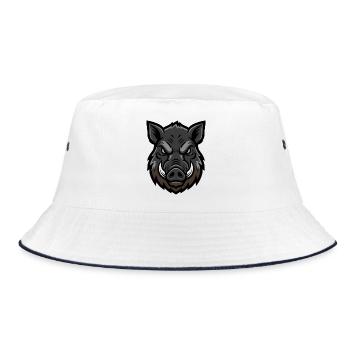 Wild boar head mascot, aggressive - Bucket Hat - white/navy - Front