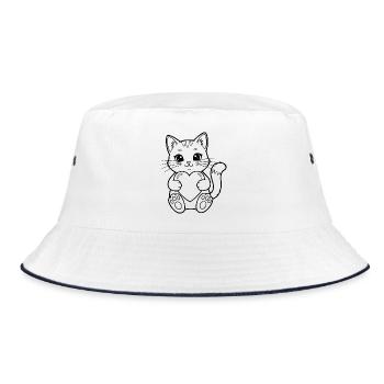 Katze mit Herz – für Katzenliebhaber & Romantiker - Bucket Hat - Weiß/Navy - Vorne