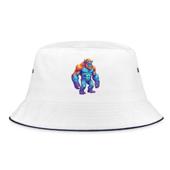 Bunte Bigfoot-Regenbogen-Pop-Art-Aquarell - Bucket Hat - Weiß/Navy - Vorne