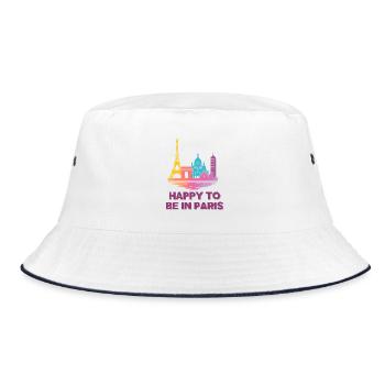 Pastel Paris Skyline - Bucket Hat - Weiß/Navy - Vorne