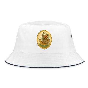 Floral Snail in Oval Vintage Frame - Bucket Hat - white/navy - Front
