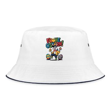Frohe Ostern Bunny Cartoon - Bucket Hat - Weiß/Navy - Vorne