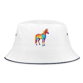 Buntes Pferderegenbogen-Pop-Art-Aquarell - Bucket Hat - Weiß/Navy - Vorne
