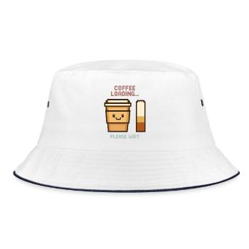Coffee Loading Pixel Art - Morgenstart mit Charme - Bucket Hat - Weiß/Navy - Vorne
