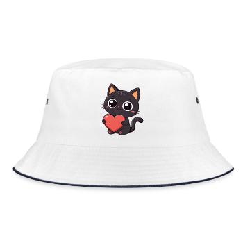 Kawaii black cat holding a red heart - Bucket Hat - white/navy - Front