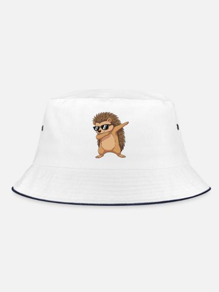 Cool Dabbing Hedgehog Sunglasses Cartoon-Kunst - Bucket Hat - Weiß/Navy - Vorne