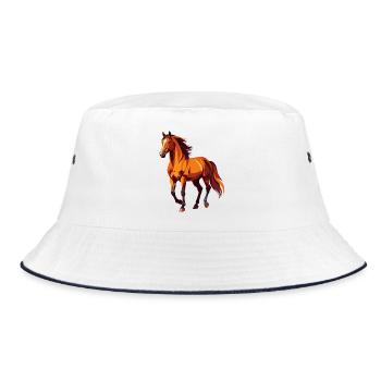 braunes Pferd Zeichnung Grafik tolles Pferdemotiv - Bucket Hat - Weiß/Navy - Vorne