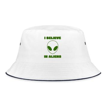 I Believe in Aliens Green UFO Minimal Statement - Bucket Hat - Weiß/Navy - Vorne