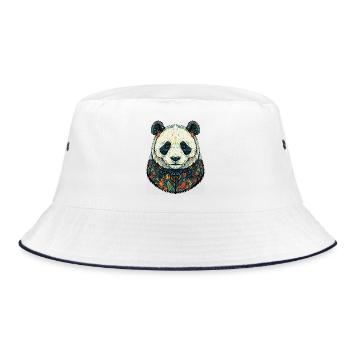 Flora Panda Portrait with Flowers - Bucket Hat - white/navy - Front