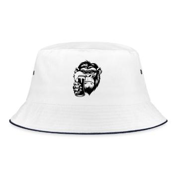 Monkey holding a drink with foam - Bucket Hat - white/navy - Front