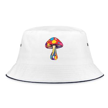 Bunter Fliegenpilz Psychedelischer Regenbogenpilz - Bucket Hat - Weiß/Navy - Vorne