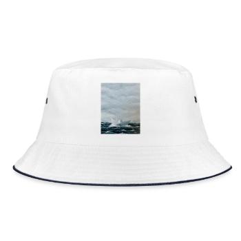 Origami-Schiff auf rauer See - Bucket Hat - Weiß/Navy - Vorne