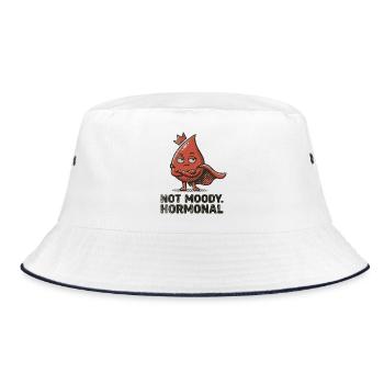 Not Moody Hormonal – Lustiges Perioden Statement - Bucket Hat - Weiß/Navy - Vorne