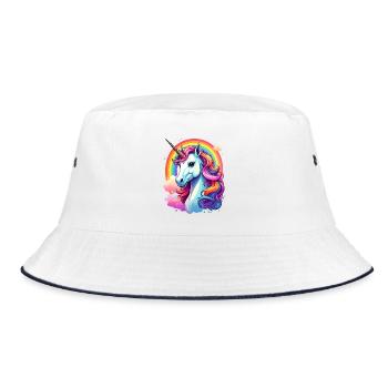 Unicorn with rainbow and clouds - Bucket Hat - white/navy - Front
