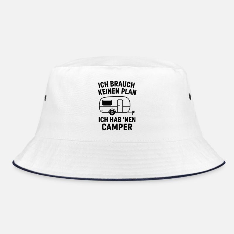 Ich brauch keinen Plan – Camper Spruch - Bucket Hat - Weiß/Navy