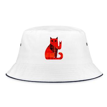 Red Cat Plaid Pattern Modern - Bucket Hat - white/navy - Front
