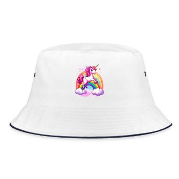 Pink Unicorn with Rainbow and Clouds - Bucket Hat - white/navy - Front