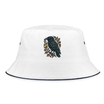 Raven with Key and Foliage - Bucket Hat - white/navy - Front