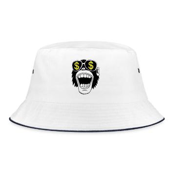 Affe mit Brille - Bucket Hat - Weiß/Navy - Vorne