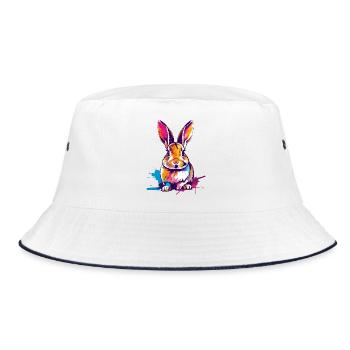 Colorful Rabbit in Watercolors Splashes of Color - Bucket Hat - white/navy - Front