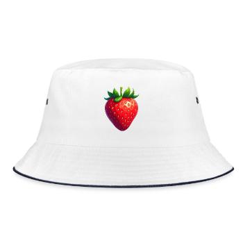 Erdbeere - Bucket Hat - Weiß/Navy - Vorne