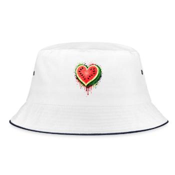 Saftige Wassermelone in Herzform Illustration  - Bucket Hat - Weiß/Navy - Vorne